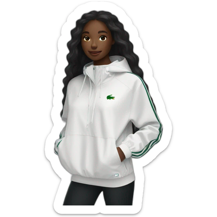Lacoste bag black girl with long hair with black lacoste windbreaker sticker