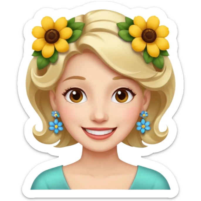 Lady wearing flower earrings


























 sticker