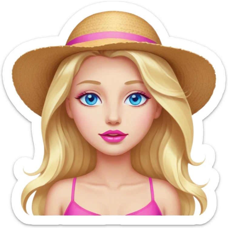 Cinematic realistic blonde with long hair, blue eyes, pink lips sunbathing in the sun sticker