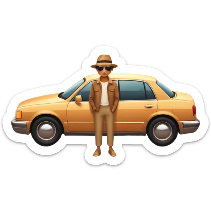 A parked car rests on the side of a long with a person outside , empty road stretching toward a golden sunset. The sky glows with warm colors, and the landscape ahead feels open, peaceful, and full of promise. love  sticker