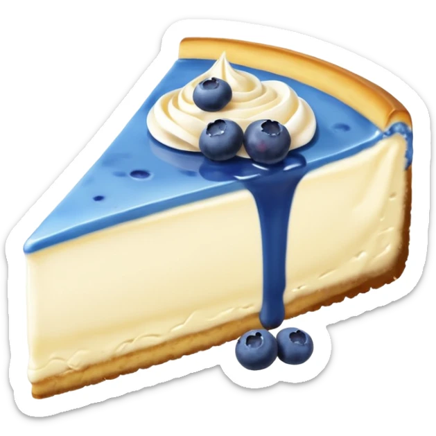 one slice of cheesecake with blue cream on top and blueberries without a plate sticker
