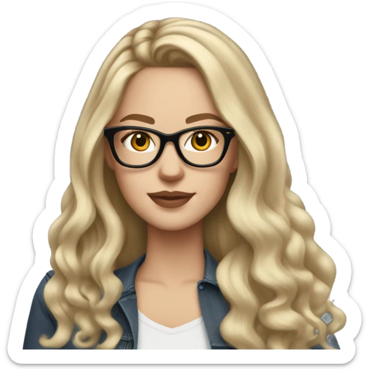White girl with long voluminous blonde hair balayage wearing glasses and mac book
 sticker
