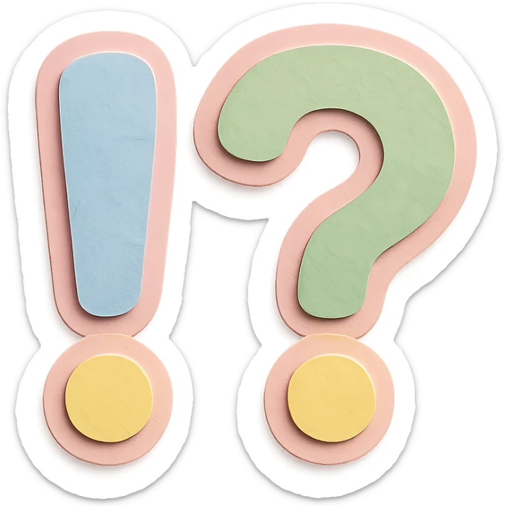 soft pastel kawaii exclamation and question mark icons with a pink border sticker