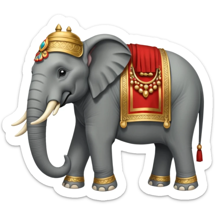 An emoji of a fierce Carthaginian war elephant with tusks and a howdah on its back. sticker
