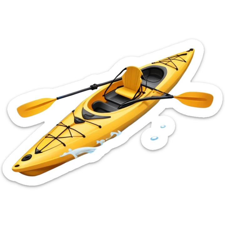 An icon showing a close-up of a sleek kayak with double-bladed paddles gliding through water. Splashes surround the boat as it cuts across a calm surface, symbolizing speed and focus. Transparent background emphasizes the dynamic and personal nature of kayak paddling. sticker