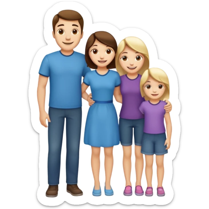 family emoji with mom, dad, son, and daughter, all standing together sticker