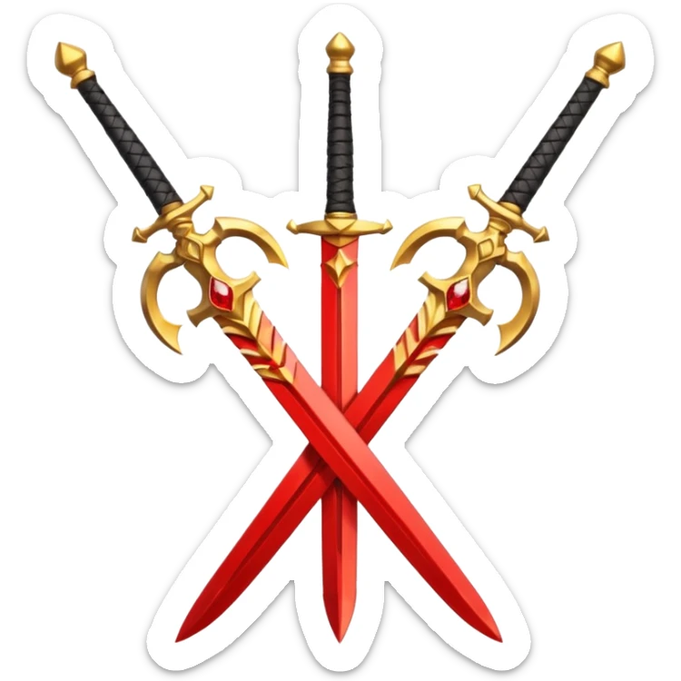 Golden fiery royal two crossed swrods with red gem and golden blade sticker