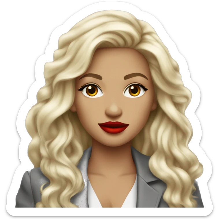 Blonde long hair with red lips Tiffany diamond seller in a grey suit sticker