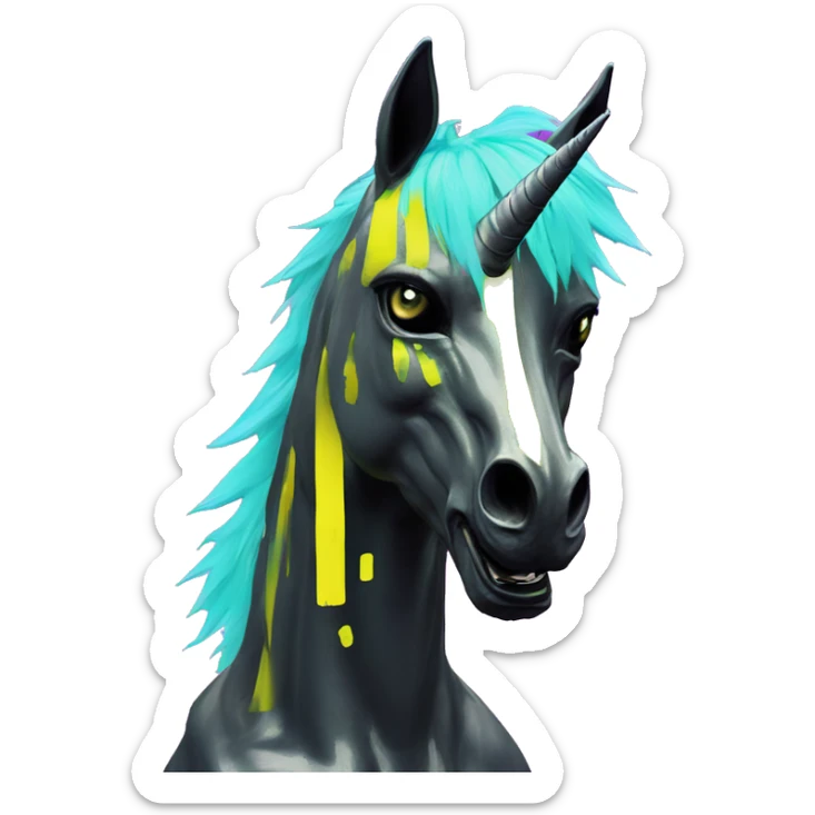 .Zombie_ Vaporwave black holographic oilslick zombie unicorn yellow caution tape graffiti Pegasus  sticker