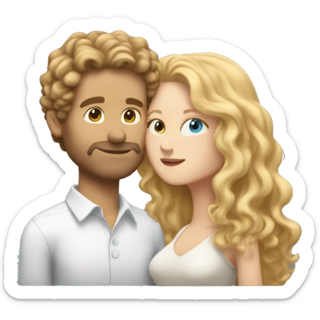 White Man with brown hair kissing white woman with long blonde curly hair sticker