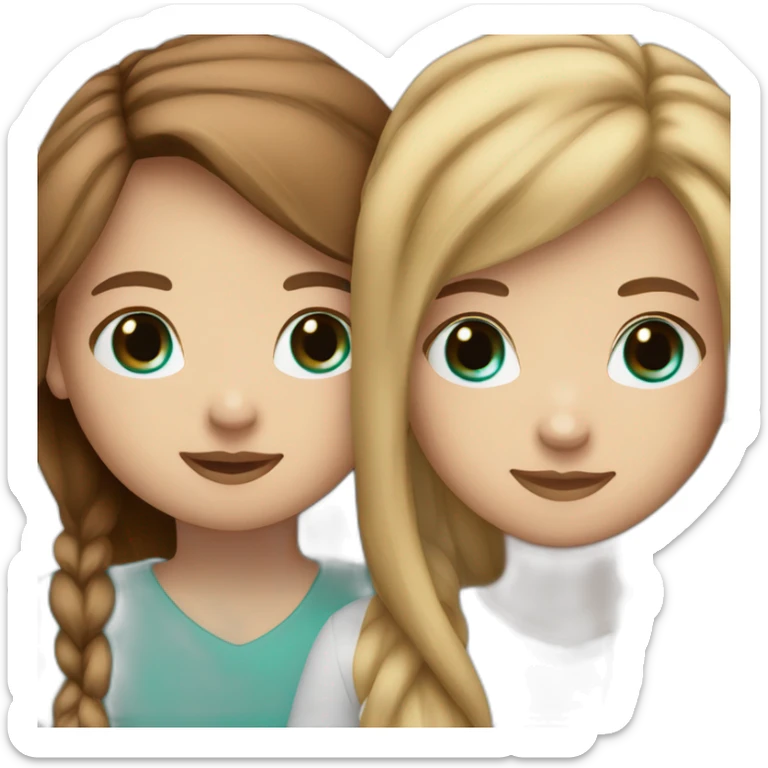 Hug white girls 1 with long straight light brown hair and turquoise eyes 2 brown hair square and brown eyes sticker