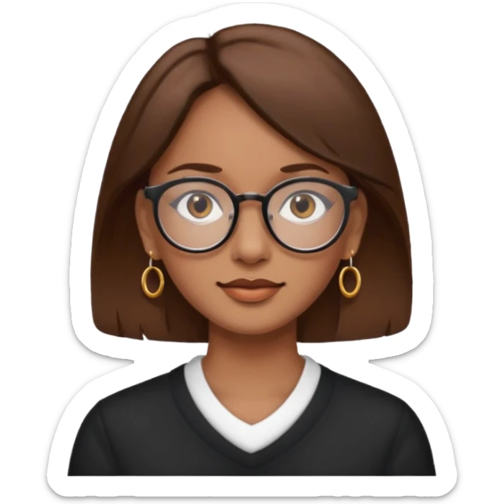 Women brown eye and brown hair with glasses and circle earing sticker