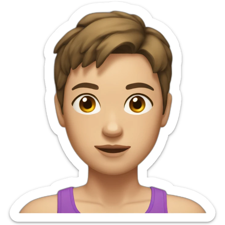 woman with muscles,short hair,tired eyes,brown hair, tight swimming trunks sticker