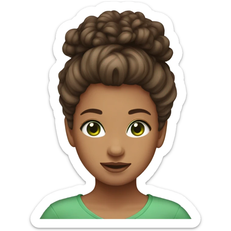 girl with curly brown hair, topknot, green eyes sticker