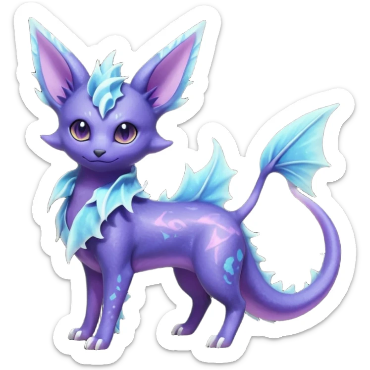 Rare realistic purple indigo violet nebulae shiny sparkly dark-neon glowing bioluminescent edgy badass epic pretty beautiful handsome gorgeous aesthetic colorful vibrant Vernid-Trico-Vaporeon-Espeon-species-Fakemon-creature by LiLaiRa, 4 legs, 1 tail, random markings, (full body) sticker