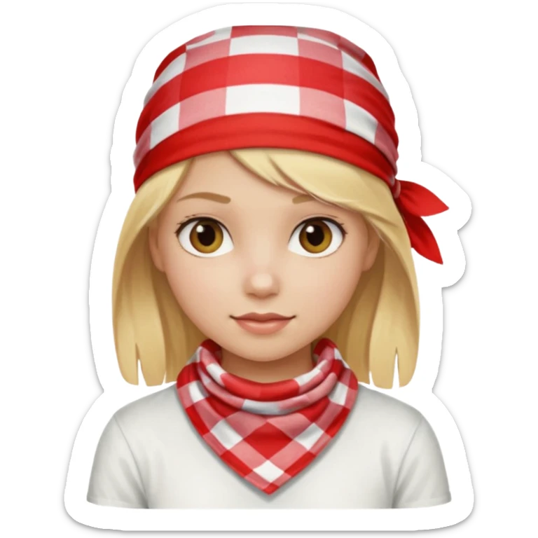 girl blonde hair, wear red and white checkered bandana sticker
