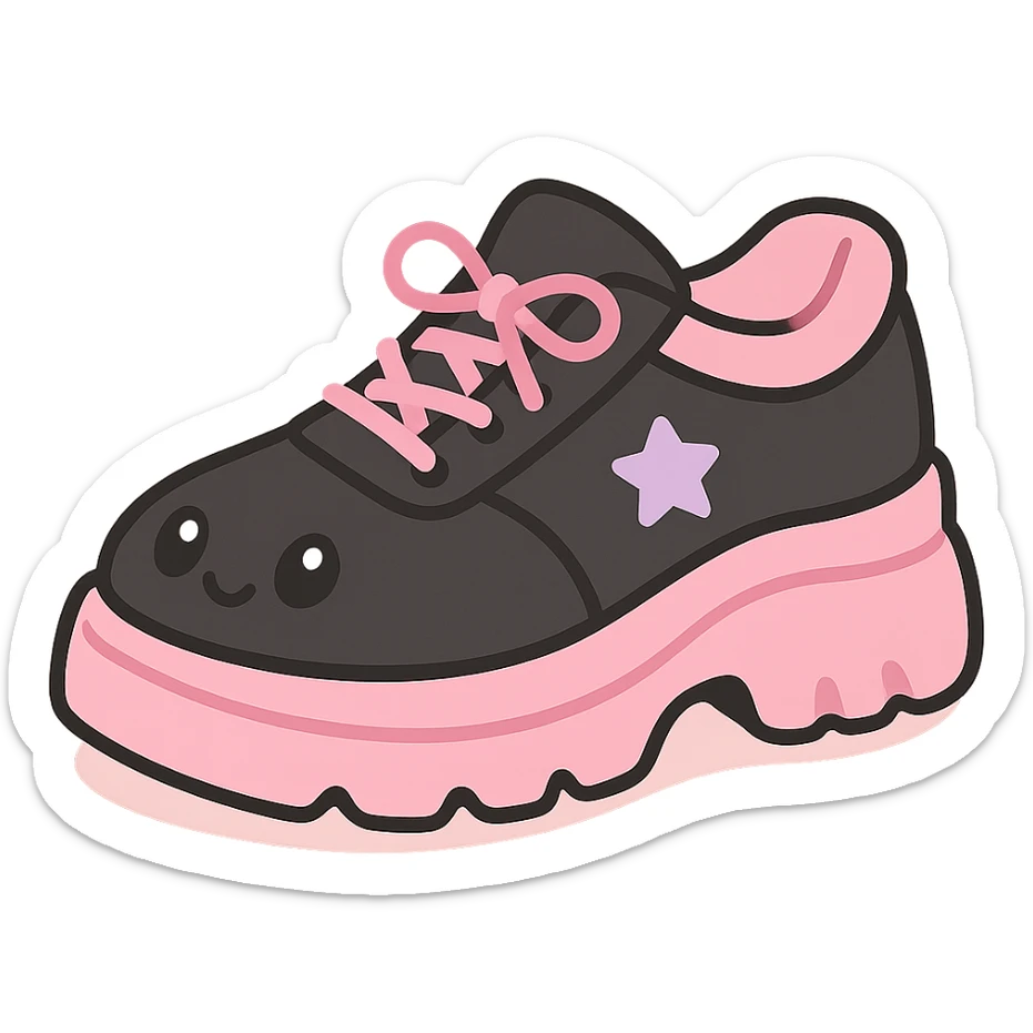 BLACKPINK-inspired gothic shoes, no hearts, black and pink, cute and stylish, kawaii style, pastel lavender accents, chunky sneakers with star accents sticker
