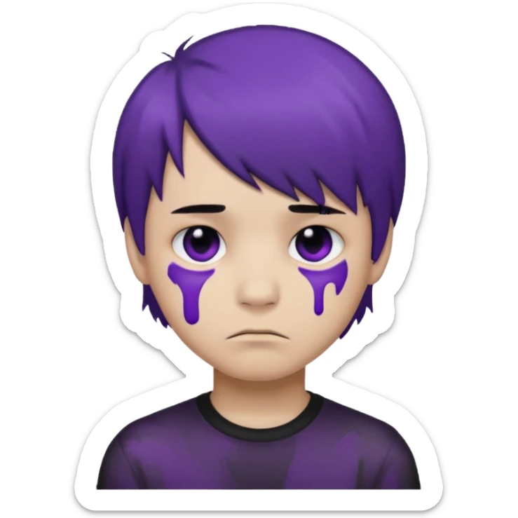 Normal emoji head, but with emo hair and black and purple paint around the eyes like an emo. And it’s looking sad. A boy  sticker