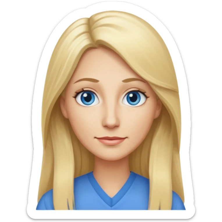 a 40 year old teacher with long blonde hair and blue eyes long face smaller eyes sticker