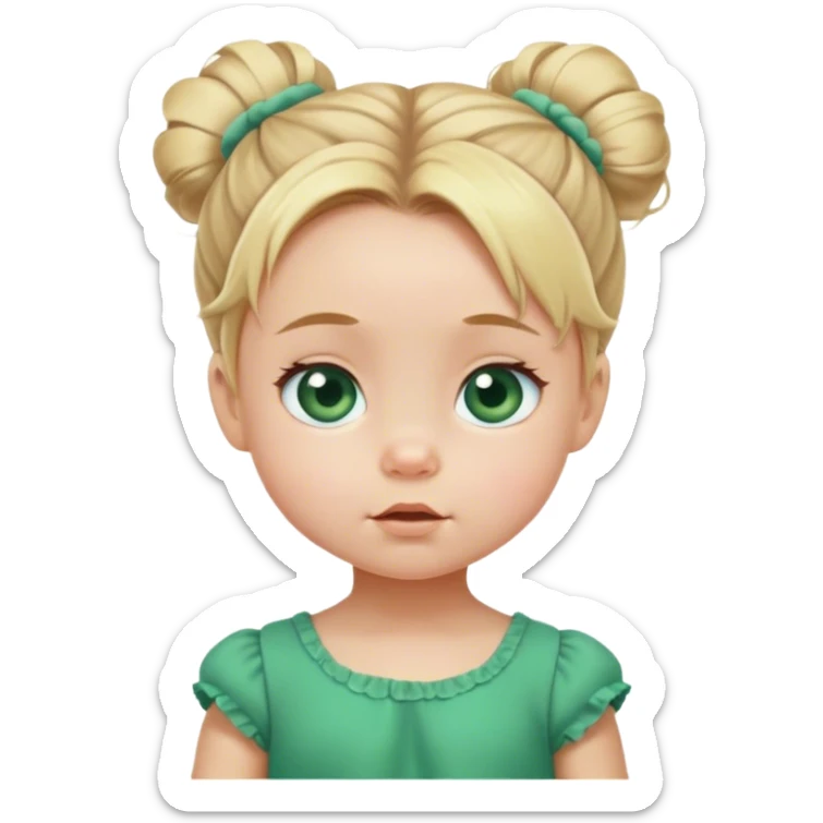 Blond baby girl with messybun  blue eyes green dress blue eyes sticker