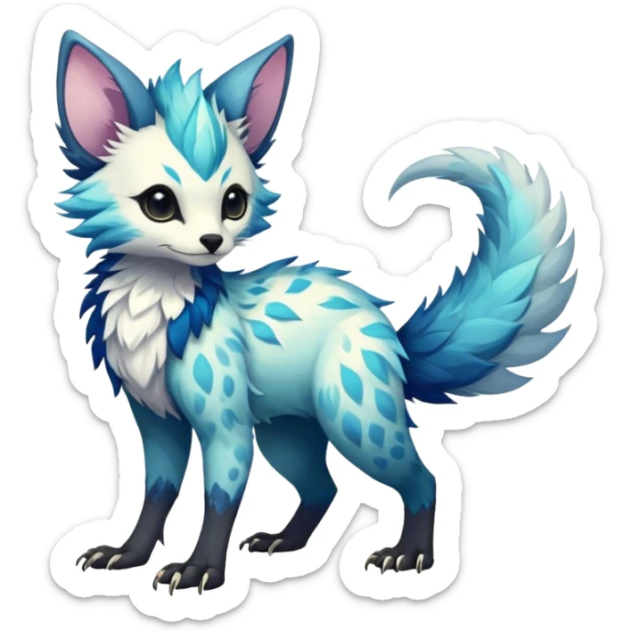 Epic Feral Rare Fantasy shiny cool fluffy Vernid-Trico-species-hybrid-animal by LiLaiRa, random markings, tufted tail, tufted ears, full body sticker
