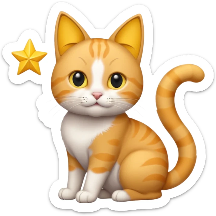 Cat with yellow paws and a yellow tip at the tip of their tail and black eyes and a star on the chest of the cat sticker