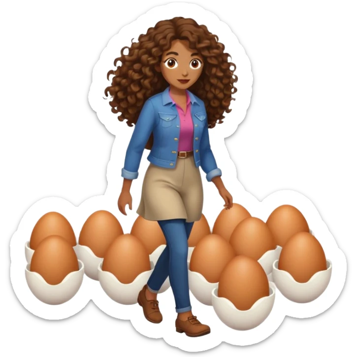 Femme, brune avec les cheveux longs et bouclés, qui marche sur des œufs sticker