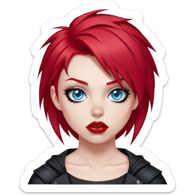 A super hero punk rock emo girl with red hair and blue eyes and a lip piercing sticker