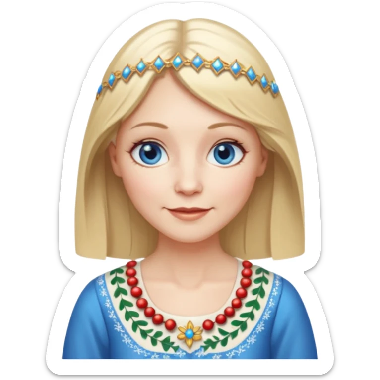 50 yr old white woman, hippie parted very long hair, short bangs, very long straight blond hair, oval face, small smile, blue eyes, thin face, hair downback, hair parted at center of head, round cheeks, pale, longer hair, white christmas dress sticker