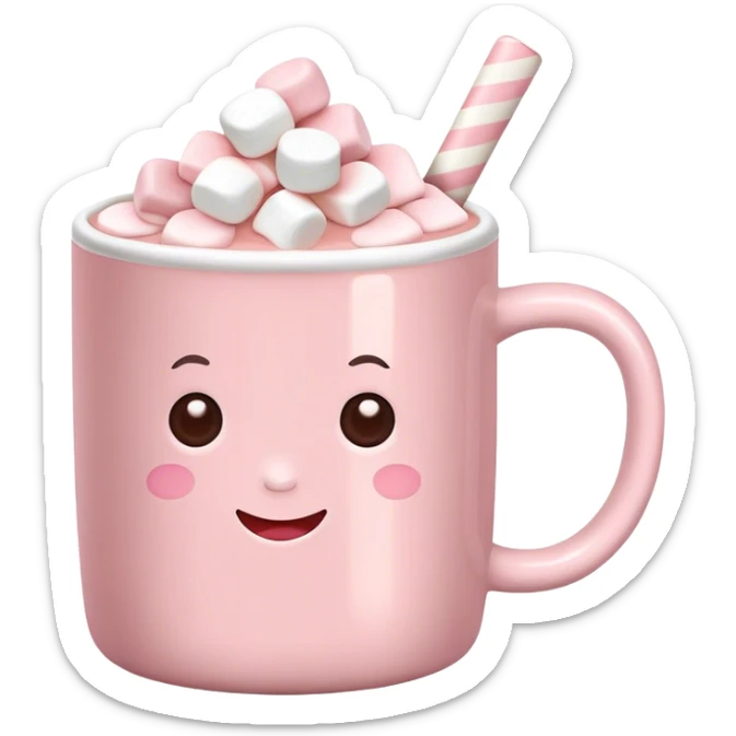 Light Pink mug of hot chocolate with marshmallows  sticker