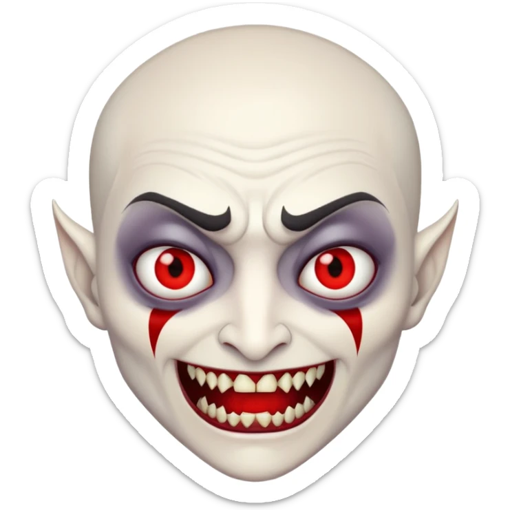 Nam 50 tuổi, mắt đỏ, da trắng, tóc ngắn, có răng nanh, mặt đáng sợ như ma cà rồng sticker