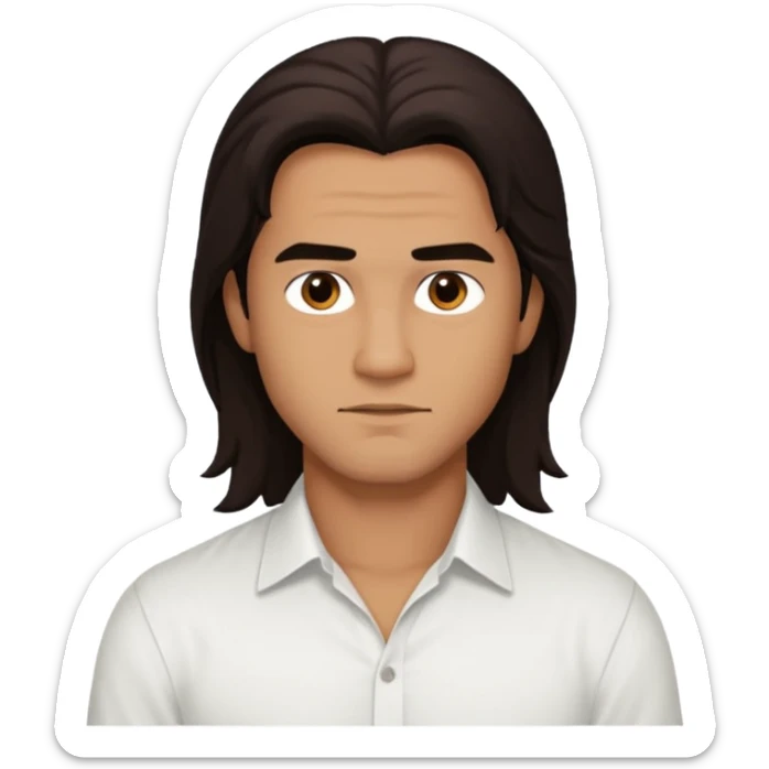 Pana Hema Taylor, male actor (b.1989) with tan skin, dark brown long hair sticker