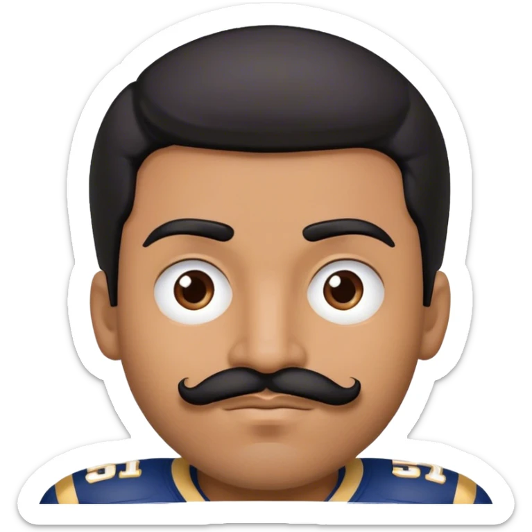Chill guy in LA Rams jersey  with nu.ber 52. Black hair black mustache.  Brown complexion  sticker