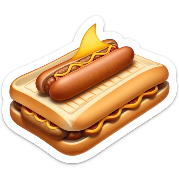 Sausage Sizzle Cinematic Realistic Sausage Sizzle Dish Emoji, depicted as a sizzling sausage tucked into a triangular slice of bread, rendered with rich textures and dynamic, warm lighting. sticker