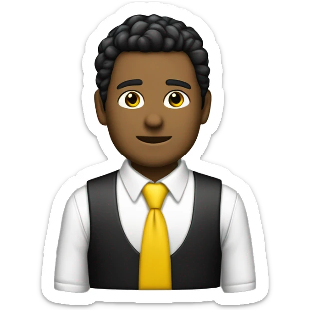 chico blanco con pelo negro chaleco de obra amarillo fosforito y camisa blanca con corbata negra sticker