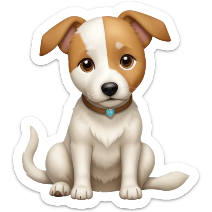 a full body facing front on of a buff white beagle cross jack russell terrier looking dog the size of a kelpie with light brown long ears resting on its face and a light brown patch above one eye and a large snout. the rest of the dog is completely white.  sticker