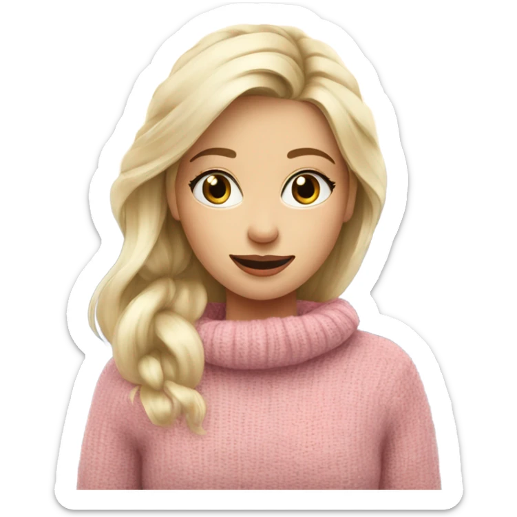 beautiful finnish blond winter girl with brown pink sweater sticker