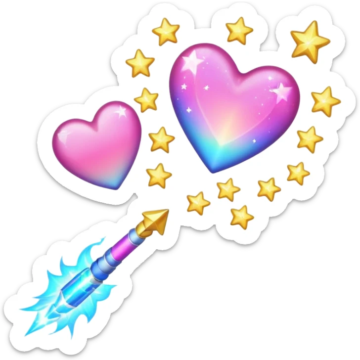 wand with a shooting star pink heart like the heart is the shooting star emoji sticker