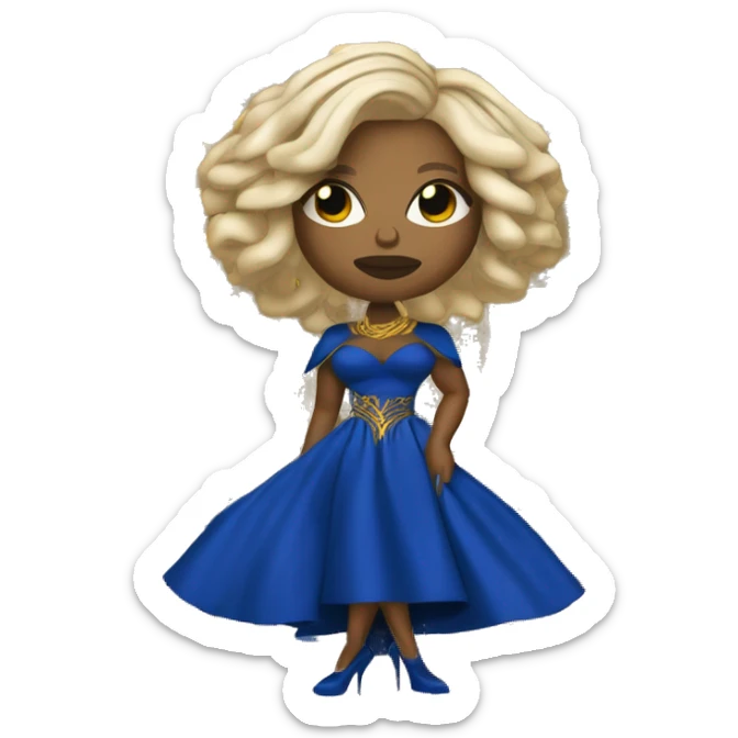 Mary j blige  with an attitude with blue and gold locs wearing a royal blue and gold dress  sticker