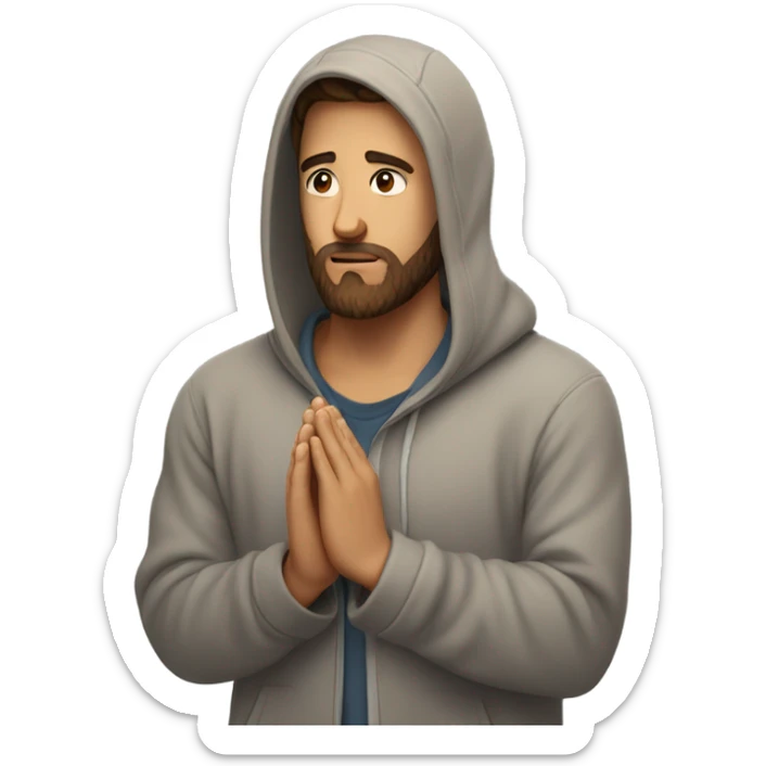 Handsome man with brown hairs and 3 days beard wearing a hoodie as he is praying sticker