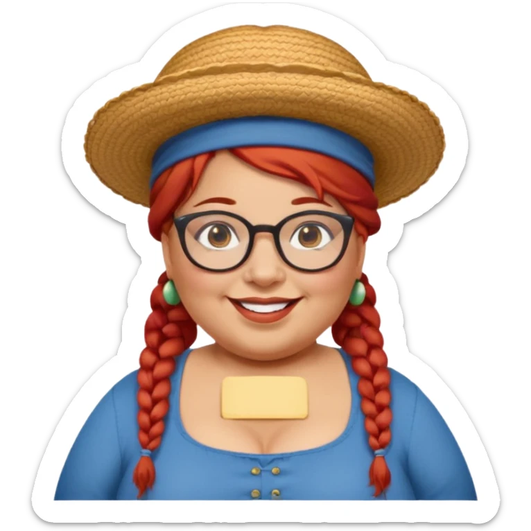 woman glassess, very fat venice gondolier with iconic hat and red hair woman braided sticker