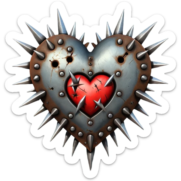 Metal heart pierced with spikes and nails, torture relic, dark gothic icon sticker