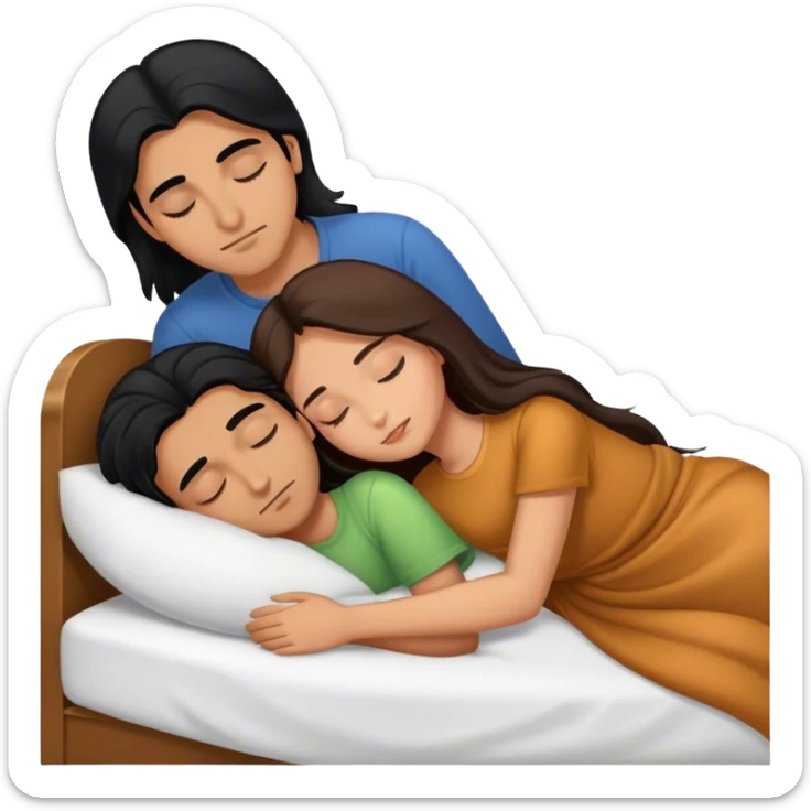 Caramel color latino Guy with long black hair sleeping with brown hair girl sticker