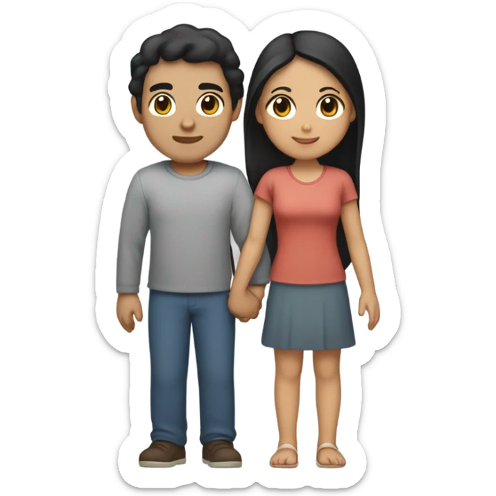 a couple holding hands. the guy has black hair and is Persian and Filipino mix and the girl has brunette hair white and asian. sticker