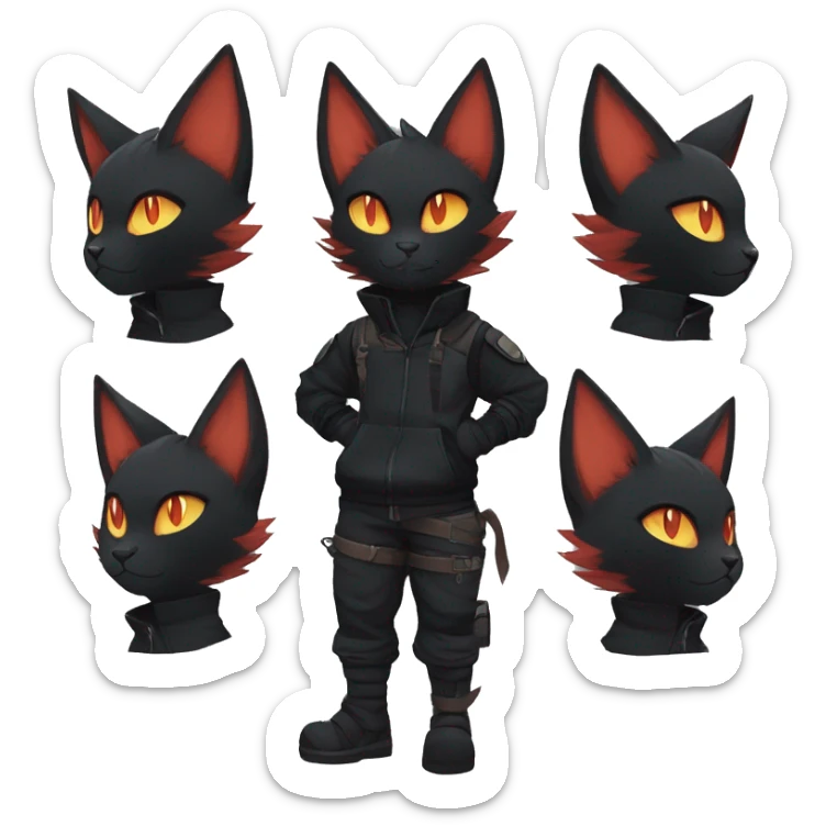 Edgy Shy Anthro Ninja boyish cool pretty dark black Litten-Pokémon-cat-fursona-animal techwear sticker