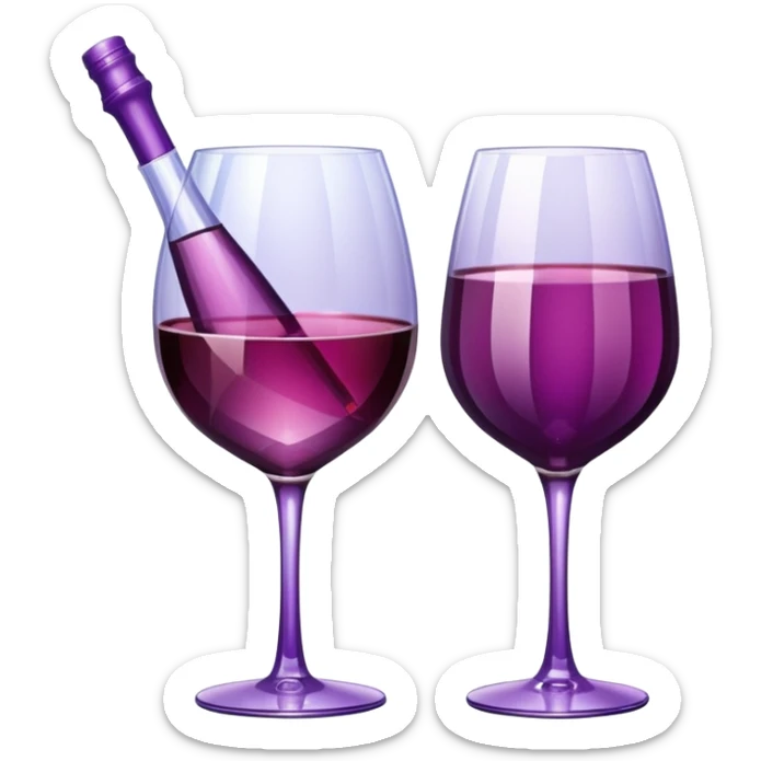 Realistic sparkling diamond glam bottle of Purple Wine and matching long stem wine glass. sticker