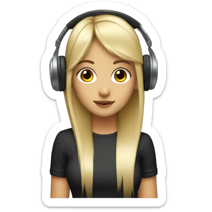 blonde dj girl straight hair with headphones and bangs and brown eyes emoji sticker