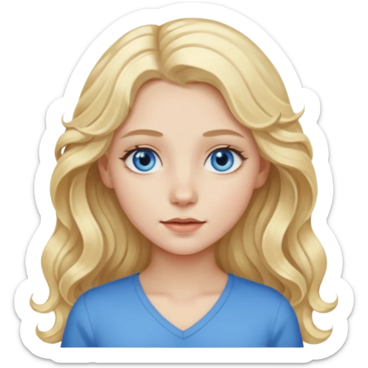 A pale girl with blue eyes and long and blonde , wavy hair  sticker