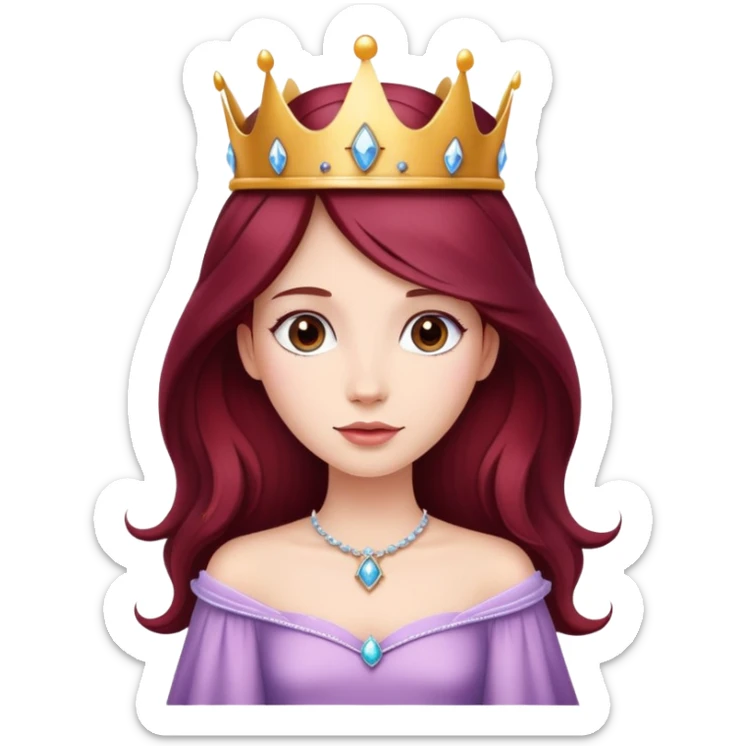 Beautiful long burgundy haired girl wearing a princess crown sticker
