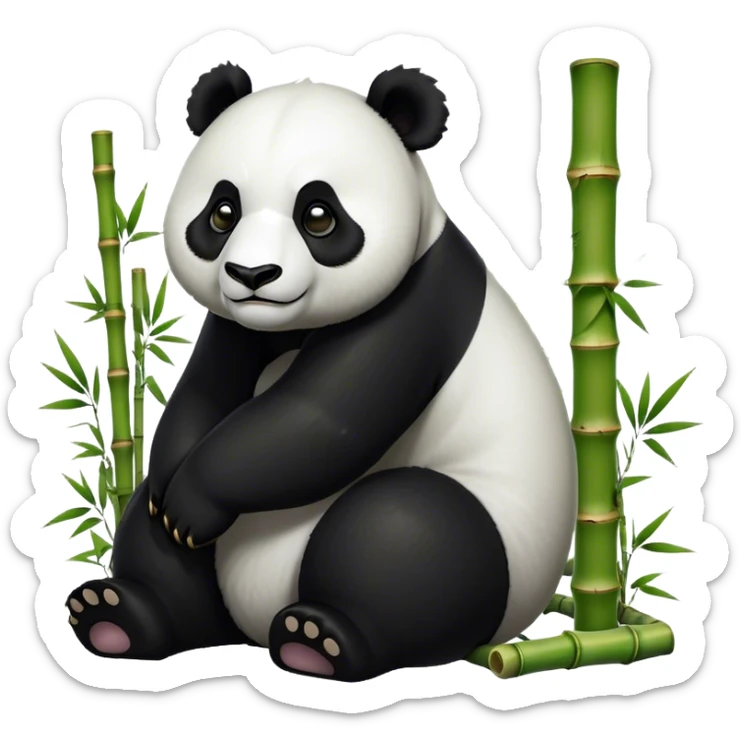 Cinematic Noble Panda Portrait Emoji, Poised and regal, with a robust, sturdy build and a strikingly contrasting black and white Fur, deep-set soulful dark eyes, Simplified yet sharp and sophisticated features, highly detailed, glowing with a soft, dignified glow, high shine, intelligent and gentle, stylized with an air of bamboo forest majesty, focused and attentive, soft glowing outline, capturing the essence of a watchful and confident companion, so majestic it feels as though it could lumber out of the screen with effortless authority! sticker